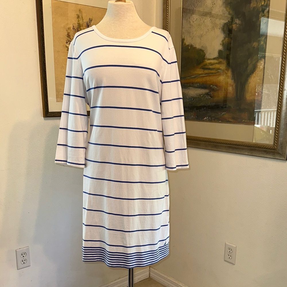 NWOT Nautica Striped Blue/White 3/4 Sleeve Dress Size XL